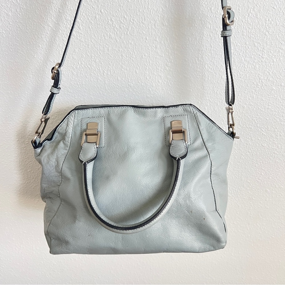 Elliott Lucca Light Blue/ Gray Leather Satchel/Crossbody Bag NWOT